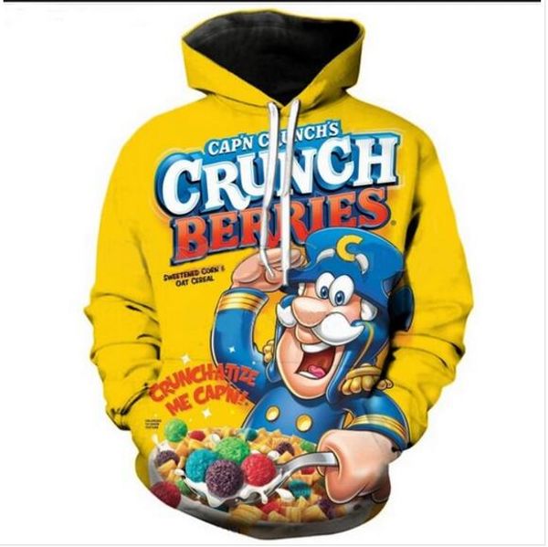 

new fashion men/women couples food crunch funny 3d sweatshirts hoodies autumn winter casual print hooded pullovers hp012, Black