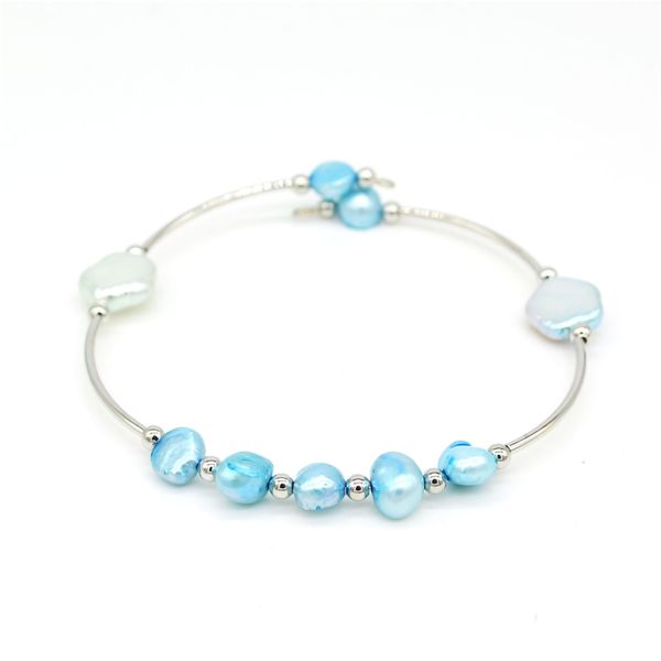 

wholesale factory direct sky blue freshwater flower pearls bangle handmade adjustable bracelet charms women's gift ing, Black