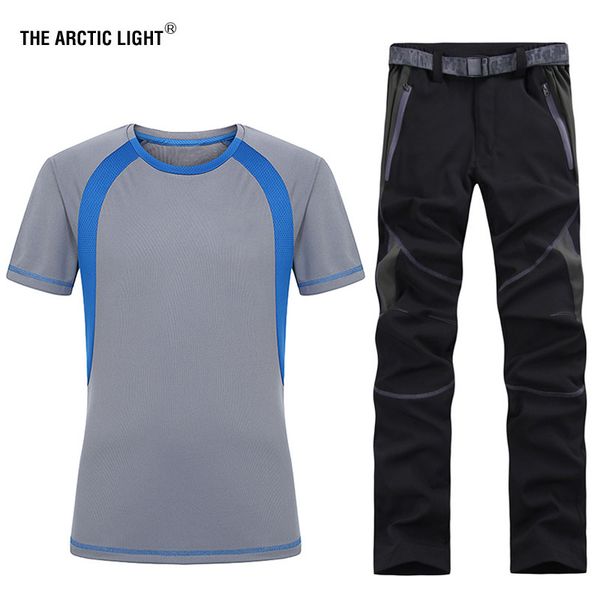 

the arctic light man spring summer fishing hiking trekking camping quick dry t-shirt sport pant suit running breathable trousers, Gray;blue