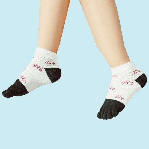 

cartoon bicycle five finger toe sock boys girls cute creative ankle socks cotton simple comfy kids socks wholesale 3-7-12t, Pink;yellow