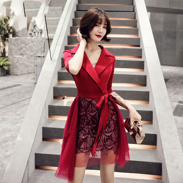 

short v-neck chinese sequins oriental party female cheongsam stage show qipao elegant celebrity banquet dresses, Red