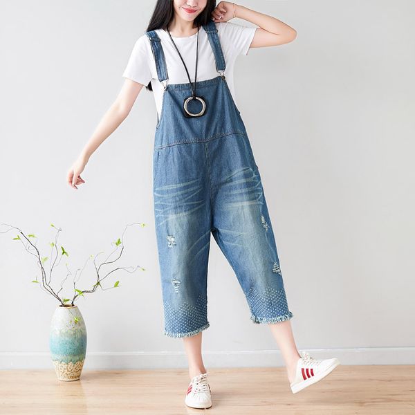 

one sweater with water summer do used woman will code holes jeans eight part tassels edge personality salopettes, Blue