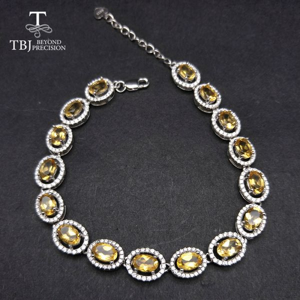 

tbj,elegant natural gemstone bracelet with 100% natural citrine in 925 sterling silver white color for women with gift box, Black