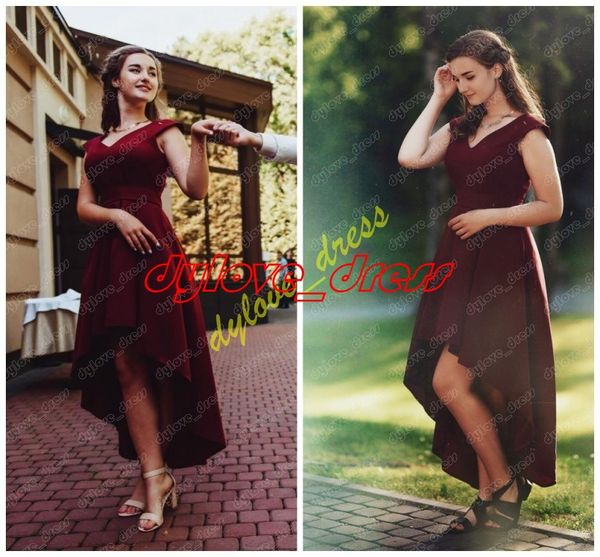 

2019 elegant arabic plus size short evening gowns burgundy vestidos de fiesta high low formal dress black girl african prom dresses