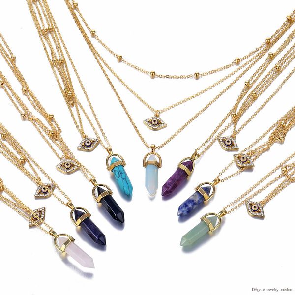 

Fashion Opal Crystal Eye Pendant Charm Necklace Statement Multi-layer Necklace Bohemian Ladies Jewelry