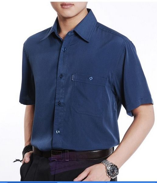 

2015 summer casual shirt short-sleeve shirt quinquagenarian thin silk men slim fit shirts , l, xl, xxl, xxxl , xxxxl 15, White;black