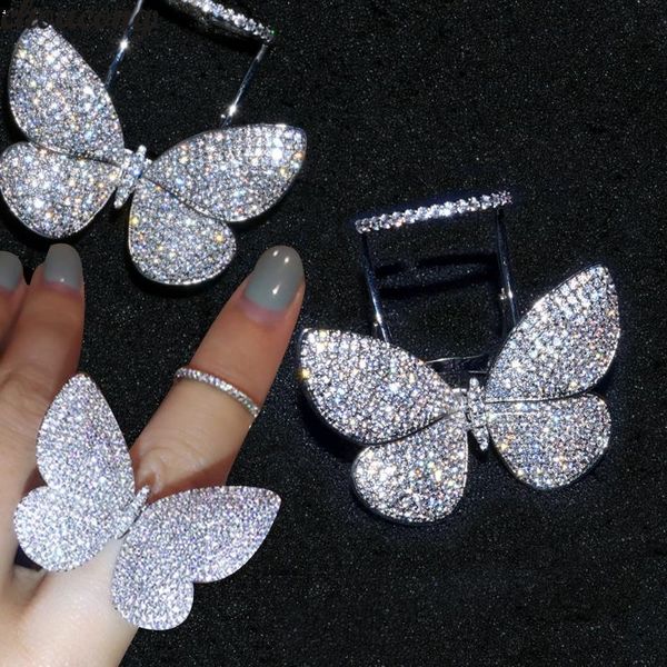 choucong Handgefertigter fliegender Schmetterlingsring Mrico Pave 299 Stück 5A Zirkon Cz 925 Sterling Silber Party Ehering Ringe für Frauen