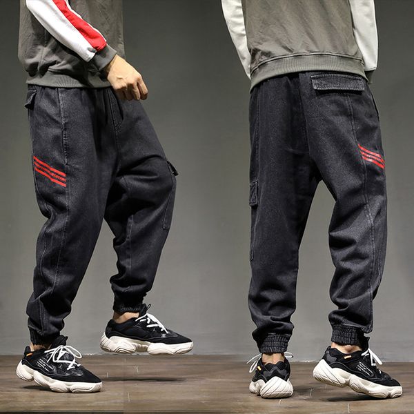 

2019 high street fashion men jeans loose fit harem pants gray color punk style hip hop jogger jeans for men cargo pants1894, Blue