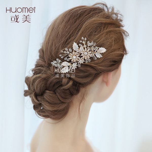 

npason fashion jewelry beautiful bride headwear wedding dress crystal hair comb 2020 sell wedding hair jewelery s8111, Golden;white