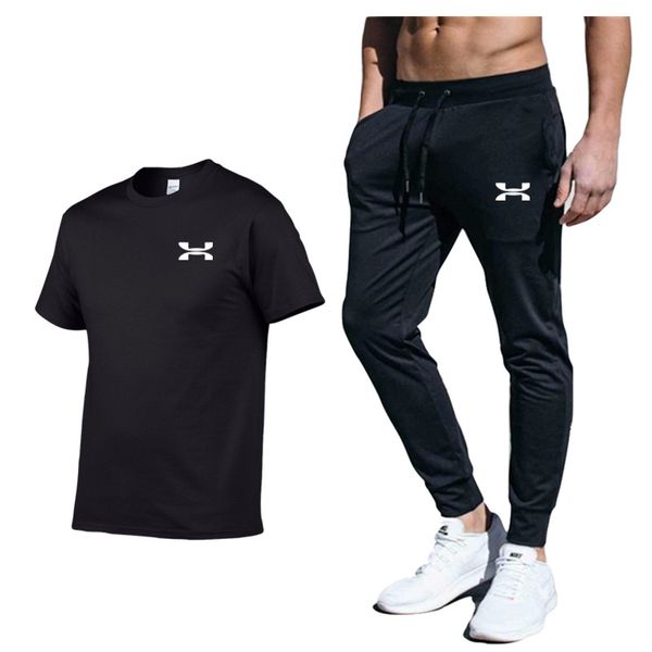 

casual male tracksuit clothing summer men set fitness suit sporting suits short sleeve t shirt + sweatpants suit brand 2 piece, Gray