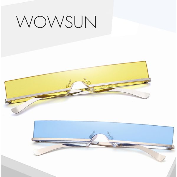

wowsun fashion metal square sunglasses women brand designer vacation half frame small sunglasses ladies black yellow uv400 a710, White;black
