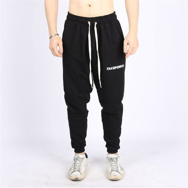 

2019 new casual gyms fitness bodybuilding thin men pants solid cotton breathable mens joggers sweatpants workout brand trouser, Black