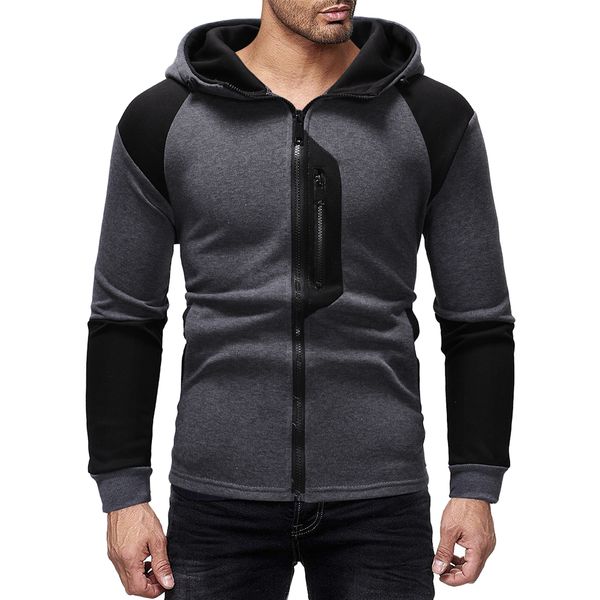 

men's new fashion color design hoodie personality zipper design hoodie, Black