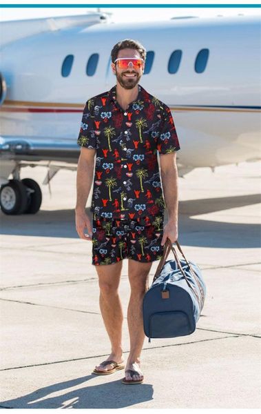 

sets fashion beach printed tracksuits summer casual mens short sleeves suits designer mens 2pcs, Gray