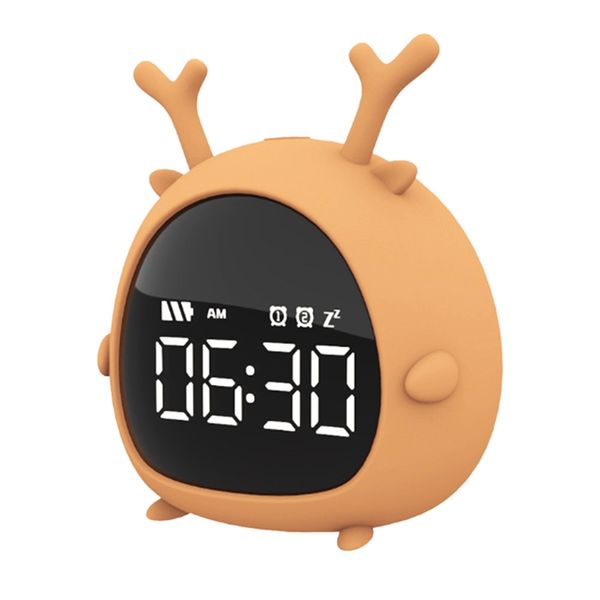 

new-cartoon deer music alarm clock wake up light mini usb charge bedroom smart night light alarm clock
