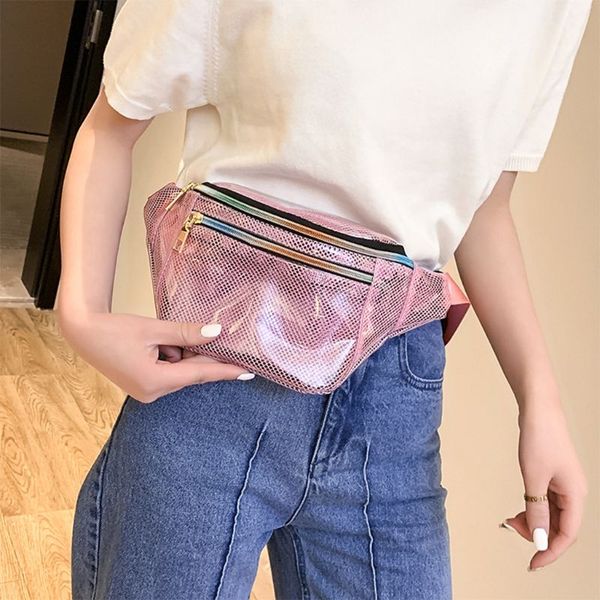 

mesh translucent fashion waist bag water resistant adjustable fanny pack unisex
