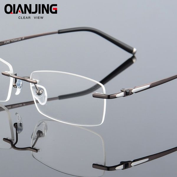 

pure titanium eyeglasses rimless optical frame prescription spectacle frameless glasses for men eye glasses silicon foot 611, Silver