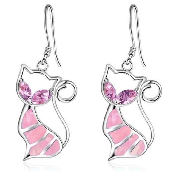 

wholesale 10 pairs popular silver plated many colors opalite opal lovely cat drop earrings animal jewelry