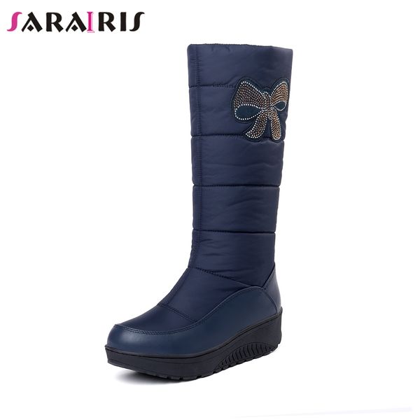 

sarairis plus size 35-44 winter warm plush shoes woman platform mid-calf snow boots women casual waterproof shoes woman, Black