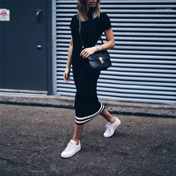 

дизайнер тонкий короткий рукав bodycon платья лето повседневная женская одежда женская мода панельные платья контрастный цвет, Black;gray