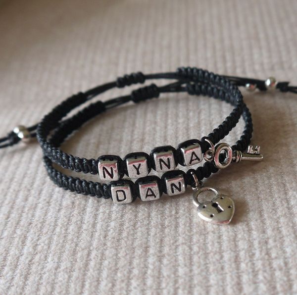 

new personalized bracelet,his and hers couples bracelets, boyfriend girlfriend lovers bracelet custom name bracelet, Black