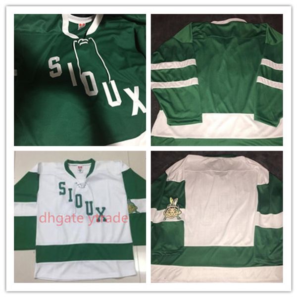 Mens 1959 North Dakota Fighting Hockey Jersey Verde Branco Vintage Sioux Jerseys Em Branco Personalizado Qualquer Nome Bordado Ed