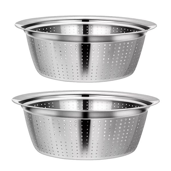 

2 pack of colander drainer stainless steel kitchen easy to rinse fruits vegetables pasta - 24cm & 32cm