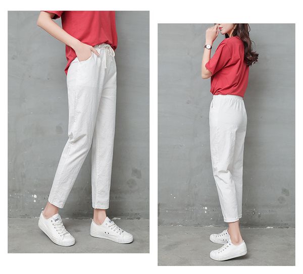 

women pants casual solid spring summer cotton linen lady ankle -length capris trousers pencil pants s-xxl, Blue