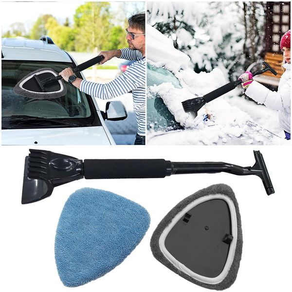 

ice scraper cleaning brush 2-in-1 windshield with detachable with 2pcs cleaning clothes windshield wiper brush