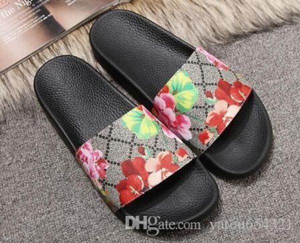 

r shoes luxury slide summer fashion wide flat slippery sandals slipper flip flop size 35-45 flower box, Black