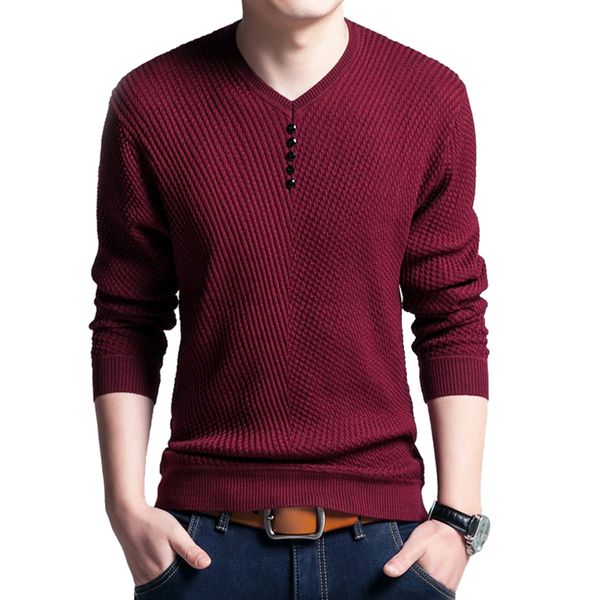 

new winter warm man casual pullover slim fit solid v-neck button male sweater pull homme autumn long sleeve knitted sweaters, White;black