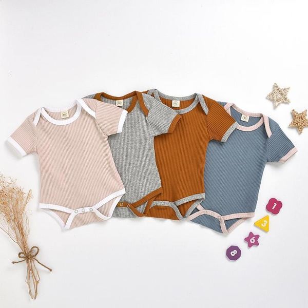 

newborn baby boy girl romper jumpsuit short sleeve outfits knitted cotton clothes, Blue