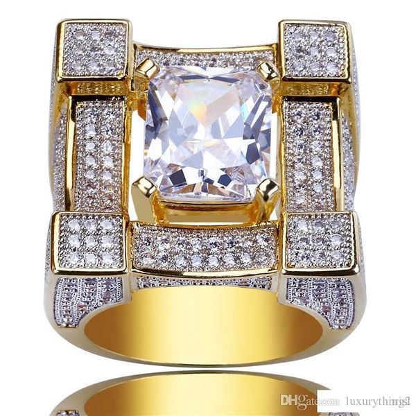 

hip hop iced out ring zircon 3d suqare gold color plated rings for male women bling personality fashion glamour jewelry lover gift, Silver