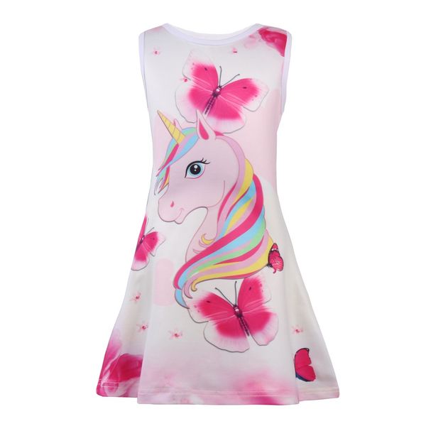 

2019 girls unicorn dress new summer sleeveless cartoon printed princess dresses a line vest kids design clothing children boutique, Red;yellow
