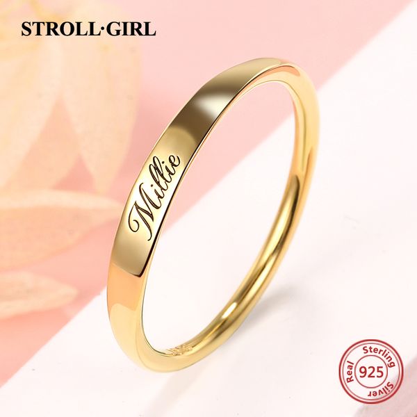 

strollgirl 100% 925 sterling silver custom delicate baby name ring custom stacking rings bridesmaids gift personalized jewelry, Golden;silver
