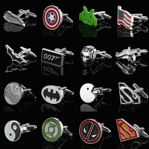 

movie animation superhero cufflinks brass material fashion men's french shirt cufflinks, Silver;golden