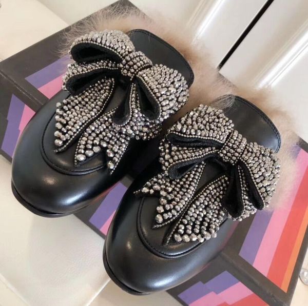 

italy brand designers slides luxury designer shoes loafers ladies casual slippers genuine leather sandals fur slippers 11, Black