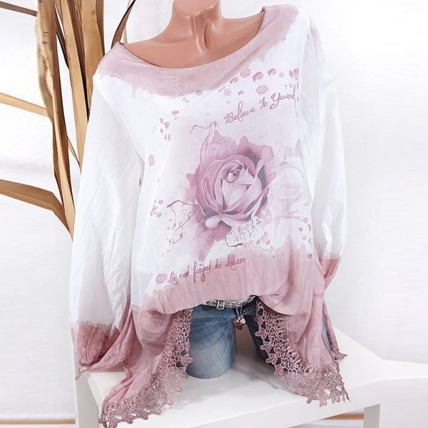 

plus size 5xl womens and long sleeve blouses 2018 streetwear floral print lace long shirts tunic ladies womens clothing, White