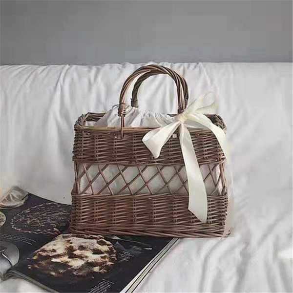 

knitting rattan woven bag handbag natural fashion beach bag for ladies storage basket outdoor lunch picnic box brand new