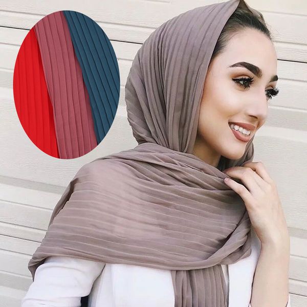 

2019 muslim woman hijab scarf soft chiffon crinkle headscarf fashion female shawls and wraps head scarves arab headwear turban, Red