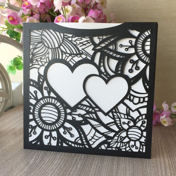 

50 шт. / лот украшения с красивым цветком и сердцем свадебные приглашения применяются для счастья вечеринка фестиваль грандиозное мероприяти, Black