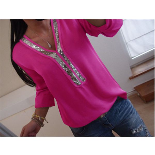 

women t-shirt long sleeve splicing v-neck women oversize easy clothes 2020 hugely popular solid multi-color women shirt, White