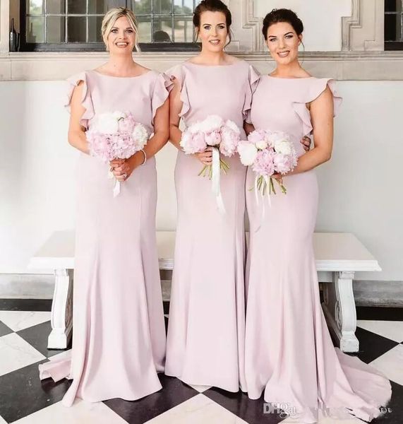 

mermaid blush pink bridesmaid dresses long cap sleeve vestidos de dama de honor wedding guest dress new prom dresses, White;pink