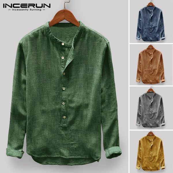 

chinese style pullovers men fashion shirts social long sleeve stand collar solid loose men clothes casual shirts chemise, White;black