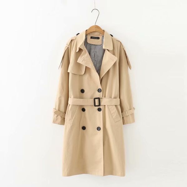 

2019 plus size women trench coat spring clothing casual fashion loose long sleeve outerwear s76-8470, Tan;black