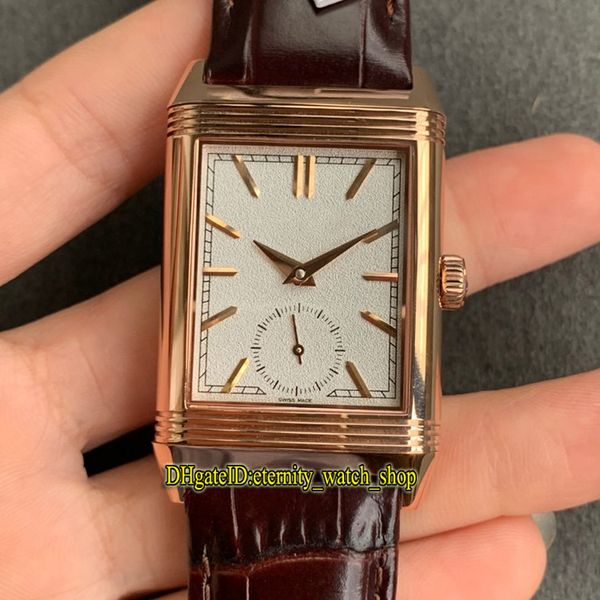 

mg version reverso flip on both sides dual time zone 3902420 white dial cal.854a/2 mechanical hand-winding mens watch designer watches, Slivery;brown