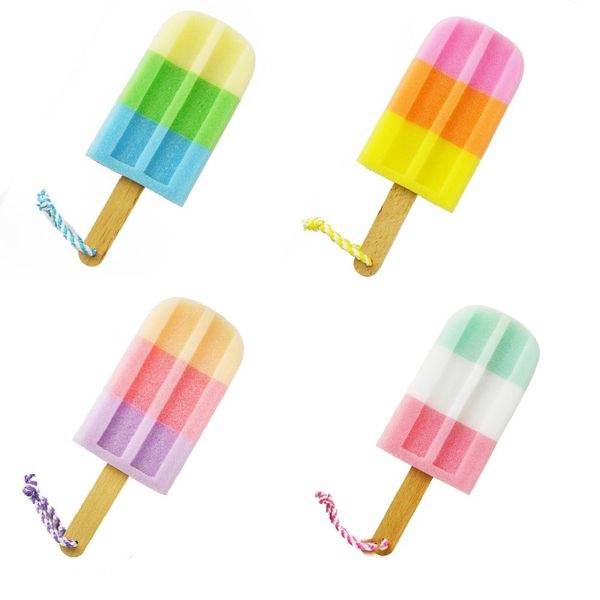 

rainbow bath brush ice cream shaped stick bath wash body brush sponge soft shower sponge kitchen bathroom cleaning tool 4pcs r