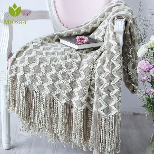 

120x230cm knitted tassels sofa blanket wave pattern couch throw blanket sleeping rugs soft bed home decor tapestry cover tippet