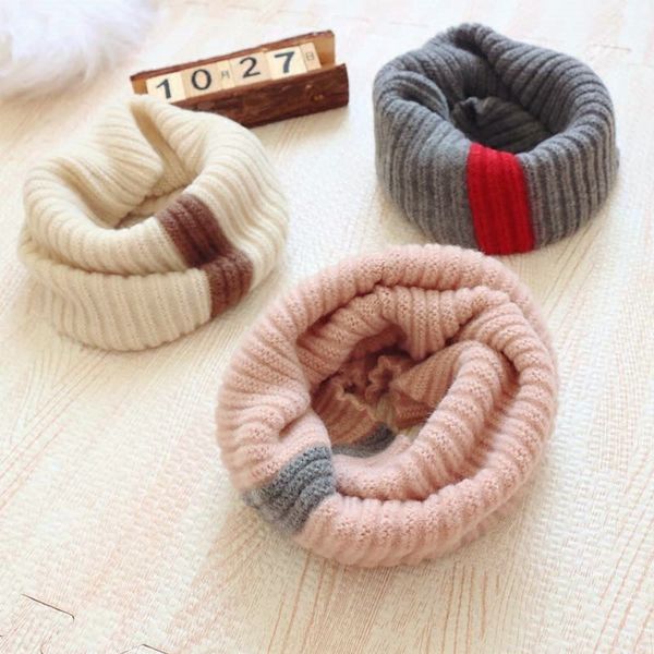 

korean fashion children knited dachshund thick warm striped scarf collar patchwork for kid winter scarves ring infinity scarf, Red;brown