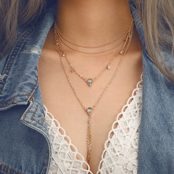 

women's new fashion simple personality water drop alloy fringed necklace, Silver